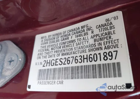 2003 Honda Civic Ex from USA, damaged, VIN 2HGES26763H601897